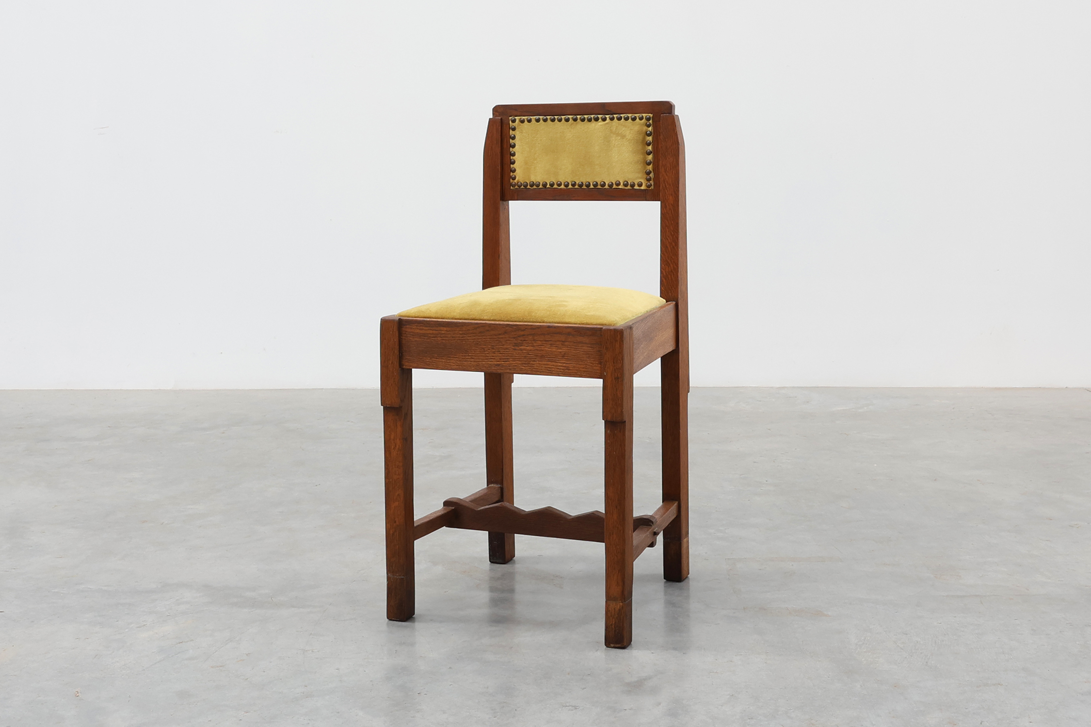 Belgian Art Deco Oak Side Chair with Yellow Upholstery, 1920sthumbnail